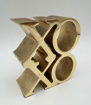 Robert Indiana Style XOXO Paperweight 4” Sculpture Metal w Brass Finish Pop Art